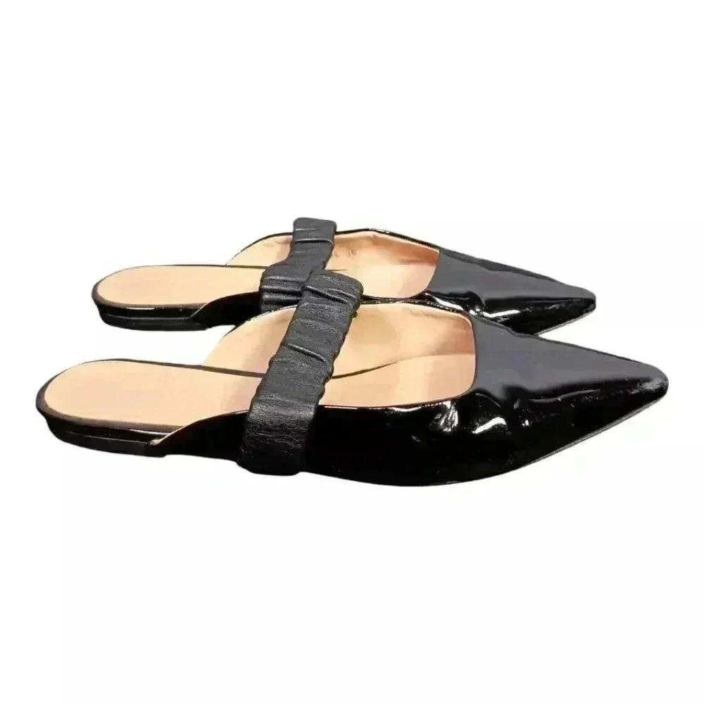 Dear Frances Slide Flats Pointed Toe Black Leather Women's 36/US 6